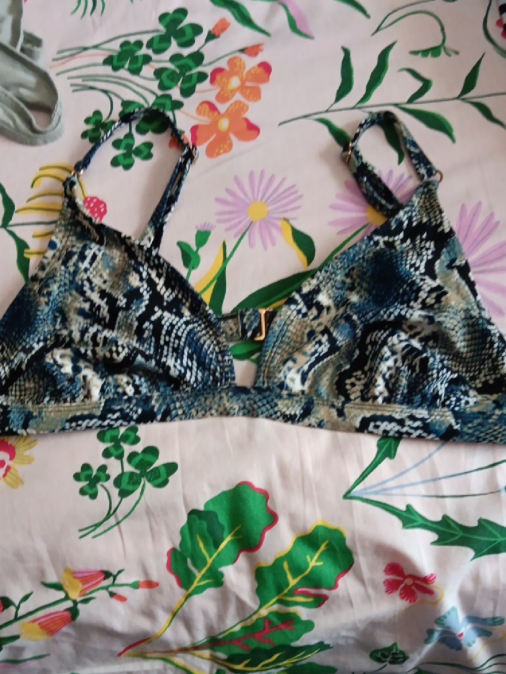 Shade & Shore Blue and Green Snake-Print Bikini Top